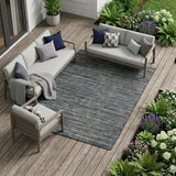 8' X 10' Gray and Blue Striped Stain Resistant Indoor Outdoor Area Rug