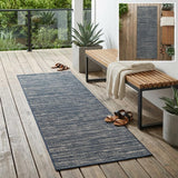 8' Runner Gray and Blue Striped Stain Resistant Indoor Outdoor Runner Rug