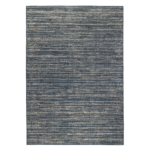 6' X 9' Gray and Blue Striped Stain Resistant Indoor Outdoor Area Rug