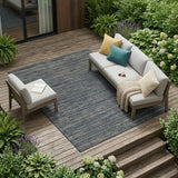 6' X 9' Gray and Blue Striped Stain Resistant Indoor Outdoor Area Rug