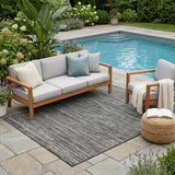 5' X 8' Brown and Ivory Striped Stain Resistant Indoor Outdoor Area Rug