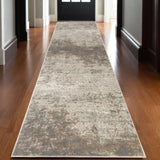 10' Gray and Dark Gray Abstract Power Loom Runner Rug