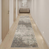 10' Gray and Dark Gray Abstract Power Loom Runner Rug