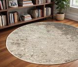 8' Gray And Ivory Abstract Round Rug