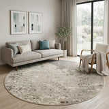 8' Gray And Ivory Abstract Round Rug