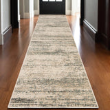 10' Gray and Ivory Abstract Power Loom Runner Rug