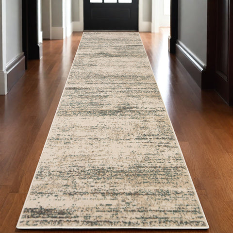 10' Gray and Ivory Abstract Power Loom Runner Rug