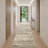 10' Ivory And Gray Abstract Runner Rug