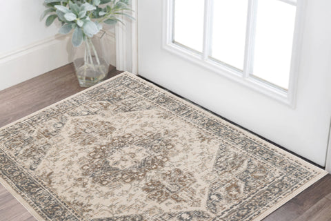 2' X 3' Gray And Beige Medallion Area Rug