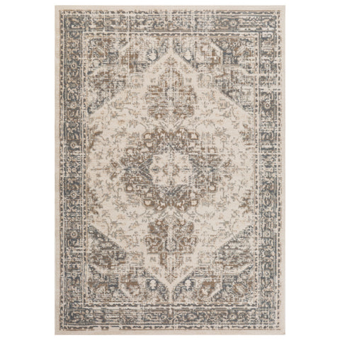 5' X 8' Gray And Beige Medallion Area Rug