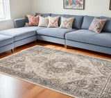6' X 9' Gray And Beige Medallion Area Rug
