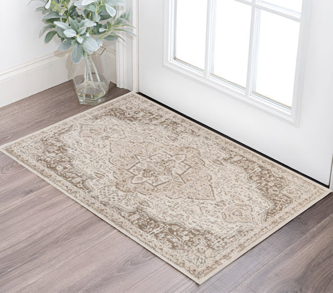 2' X 3' Cream And Brown Medallion Area Rug