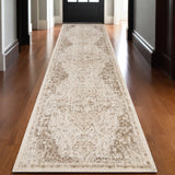 10' Gray and Light Cream Medallion Power Loom Runner Rug