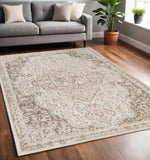 5' X 8' Cream And Brown Medallion Area Rug