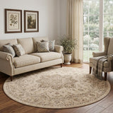 8' Cream And Brown Medallion Round Rug