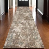 10' Gray and Light Brown Abstract Power Loom Runner Rug