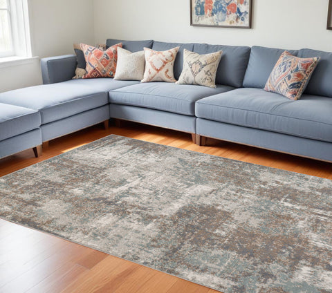 6' X 9' Gray and Light Brown Abstract Power Loom Area Rug