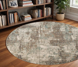 8' Ivory Brown And Green Abstract Round Rug