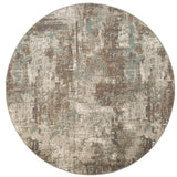 8' Ivory Brown And Green Abstract Round Rug