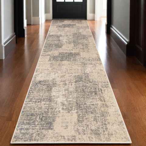 10' Gray and Light Blue Abstract Power Loom Runner Rug