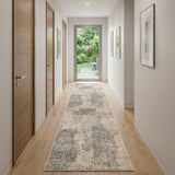 10' Gray And Sand Abstract Runner Rug