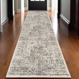10' Medium Gray and Ivory Medallion Power Loom Runner Rug
