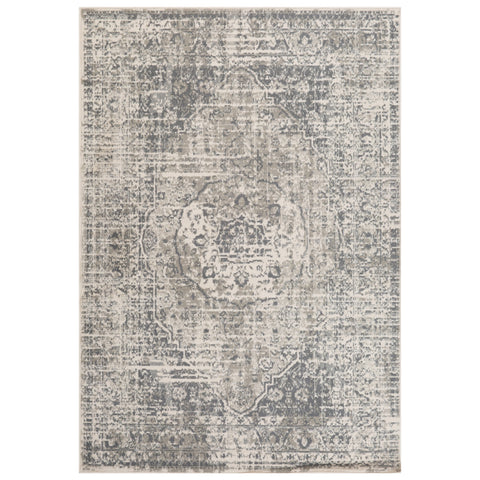 5' X 8' Gray And Ivory Medallion Area Rug