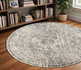 8' Gray And Ivory Medallion Round Rug