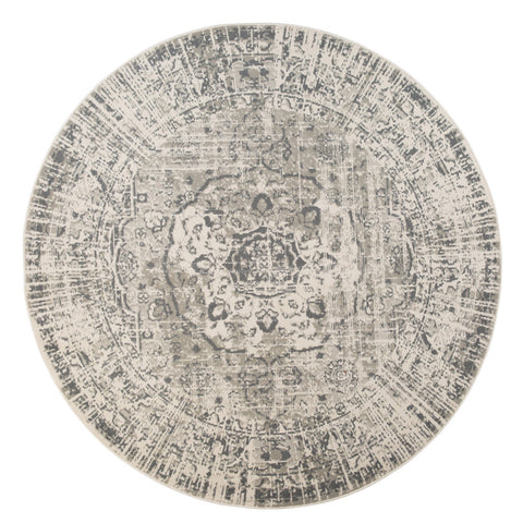 8' Gray And Ivory Medallion Round Rug