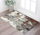 2' X 3' Ivory Gray and Rust Abstract Power Loom Area Rug