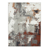 10' Ivory Gray and Rust Abstract Power Loom Runner Rug