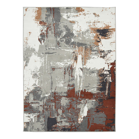 6' X 9' Ivory Gray and Rust Abstract Power Loom Area Rug