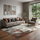 8' Ivory Gray and Rust Abstract Power Loom Round Rug