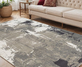 5' X 8' Ivory Black and Gray Abstract Power Loom Area Rug