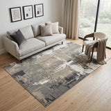 5' X 8' Ivory Black and Gray Abstract Power Loom Area Rug