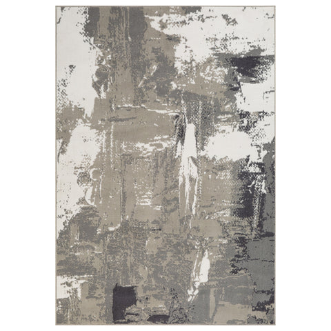 6' X 9' Ivory Black and Gray Abstract Power Loom Area Rug