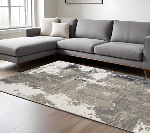 8' X 10' Ivory Black and Gray Abstract Power Loom Area Rug