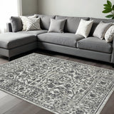 8' X 10' Ivory Light Gray And Dark Gray Floral Area Rug