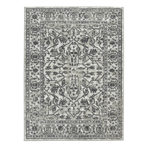8' X 10' Ivory Gray And Dark Gray Floral Area Rug