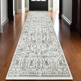 10' Gray and Light Gray Floral Power Loom Runner Rug