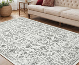 5' X 8' Ivory And Gray Floral Area Rug