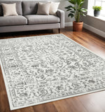 5' X 8' Ivory And Light Gray Floral Area Rug