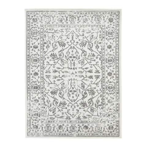 5' X 8' Ivory And Gray Floral Area Rug