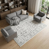 6' X 9' Ivory And Light Gray Floral Area Rug