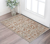 2' X 3' Ivory Gray And Rust Floral Area Rug