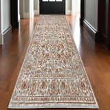 10' Rust and Gray Floral Power Loom Runner Rug