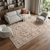 8' X 10' Ivory Gray And Rust Floral Area Rug
