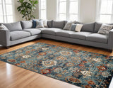 8' X 10' Teal Rust and Orange Oriental Power Loom Area Rug
