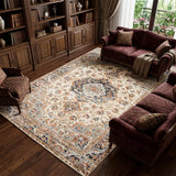 8' X 10' Ivory Navy and Orange Medallion Power Loom Area Rug