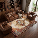 8' X 10' Ivory Red and Orange Medallion Power Loom Area Rug